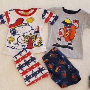 boys xs shorts pajamas, snoopy, hotdog